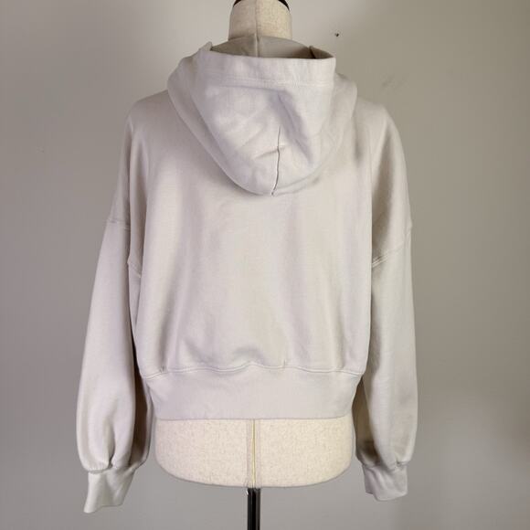Abercrombie & Fitch Hoodie Women's Medium Cropped Cream/Red Velvet Print Lounge - Picture 3 of 13